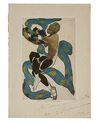 <b>Swann, Nov. 6:</b> Lot 81: Vaslav Nijinsky, reproduction of an artwork by Léon Bakst Inscribed and Signed, 1916.