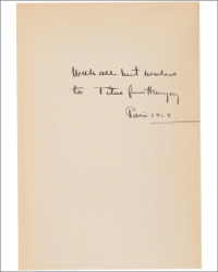 <b>Bonhams, Dec. 8-18:</b> Presentation Copy of Ernest Hemmingwayís A Farewell to Arms for Edward Titus of the Black Mankin Press. $30,000 - $50,000.