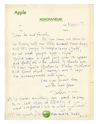 <b>Sotheby’s:</b> John Lennon, Yoko Ono. Handwritten Letter from John Lennon and Yoko Ono to their Chauffer. 1971. 32,500 USD.