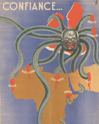 <b>Old World Auctions (Feb 11):</b><br>Lot 55. Anti-British Propaganda Map with Churchill as an Octopus (1942) Est. $2,000 - $2,300