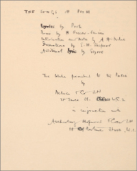 <b>Bonhams, Dec. 8-18:</b> Autograph Manuscript Signed Integrally for "The Songs of Pooh," by Alan Alexander. $30,000 - $50,000.