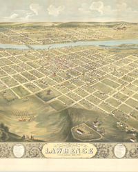 <b>Old World Auctions (Nov 12):</b><br>Lot 237. Rare and Striking Bird's-Eye View of Lawrence, Kansas (1880) Est. $2,000 - $2,500
