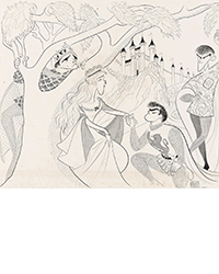 <b>Swann, Dec. 4:</b> Albert Hirschfeld (1903-2003). Camelot. Pen and ink on board. 1960. $6,000 to $9,000.