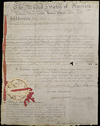 <b>Case Antiques, Jan. 31-Feb. 1:</b> President Andrew Jackson Signed Patent, 1831. $1,000 to $1,200.