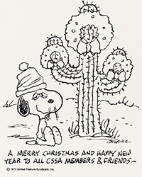 <b>Swann, Dec. 4:</b> Charles Schulz (1922-2000). Peanuts, Snoopy's brother Spike Christmas Cactus illustration. 1989 $8,000 to $12,000..