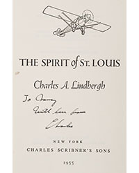 <b>Dominic Winter, Nov. 5:</b> Lindbergh (Charles A.). <i>The Spirit of St. Louis,</i> 1955, signed. £200 to £300.
