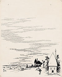 <b>Swann, Dec. 4:</b> William Wallace Denslow (1856-1915). Pen and ink illustration for the first edition of Frank Baum's <i>The Wonderful Wizard of Oz</i> (Chicago: George M. Hill, 1900), page 33. $60,000 to $80,000.