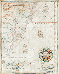 <b>Sotheby’s, Nov. 6-20:</b> [Portulan — Joan Martines, attribué à]. Carte portulan de la côte atlantique de l'Amérique du Sud. [Messine, vers 1570-1591.] €15,000 to €20,000.