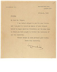 <b>Chiswick Auctions, Sep. 30:</b> Churchill (Winston Spencer). Signed typed letter, 1963. £1,500 to £2,000.
