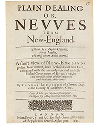 <b>Bonhams, Oct. 13-23:</b> Colonial America: The Collection of William Nesheim: Thomas Lechford: Important First-Hand Account of Life in New England. $40,000-$60,000