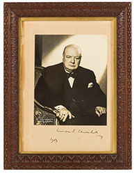 <b>Chiswick Auctions, Sep. 30:</b> Churchill (Winston Spencer). Photographic half-length portrait, signed ("Winston Churchill, 1953"). £2,000 to £3,000.
