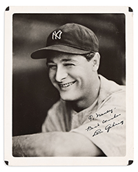 <b>Swann, Nov. 6:</b> Lot 11: Lou Gehrig, Photograph Signed and Inscribed, ca. 1939.