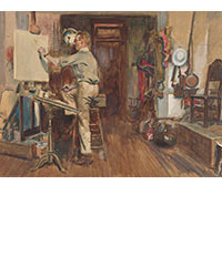 <b>Swann, Dec. 4:</b> James Montgomery Flagg (1877-1960). Dean Cornwell in his studio. Watercolor and pencil on board. 1920. $5,000 to $7,000.