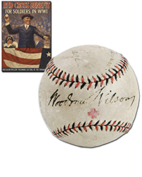 <b>University Archives, Nov. 19:</b><br>Lot 159 - Woodrow Wilson Baseball Signed for WWI Red Cross Fundraiser, Ex. Forbes & PSA Authentic - Finest Known! 