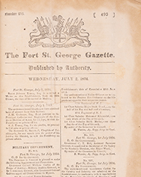 <b>Forum, Feb. 19:</b> Lot 195<br>Madras.- Fort St. George Gazette (The), No.276-331, pp.493-936 and Index to all of 1834 at end, modern half calf, Madras, 2nd July - 31st December 1834. £2,000-3,000