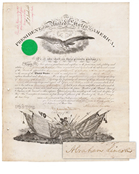University Archives, Oct. 8: A. Lincoln 1864 Appointment of William H. Parkhurst to Commissary of Subsistence of Volunteers