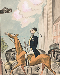 <b>Swann, Dec. 4:</b> Julian De Miskey (1898-1976). Equestrian riding across 5th Avenue. Mixed media on board. Circa 1930. $4,000 to $6,000.