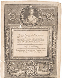 <b>Dominic Winter, Jan. 28:</b> Lot 245. Frost Fair Broadside. Upon the Frost in the Year 1739-40, Printed on the Ice upon the Thames at Queen-Hithe, 1739/40. £1,500-2,000