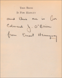 <b>Bonhams: Consign With Us Today<br>Presentation Copy of Hemmingway's First Book. Sold for US$70,350.