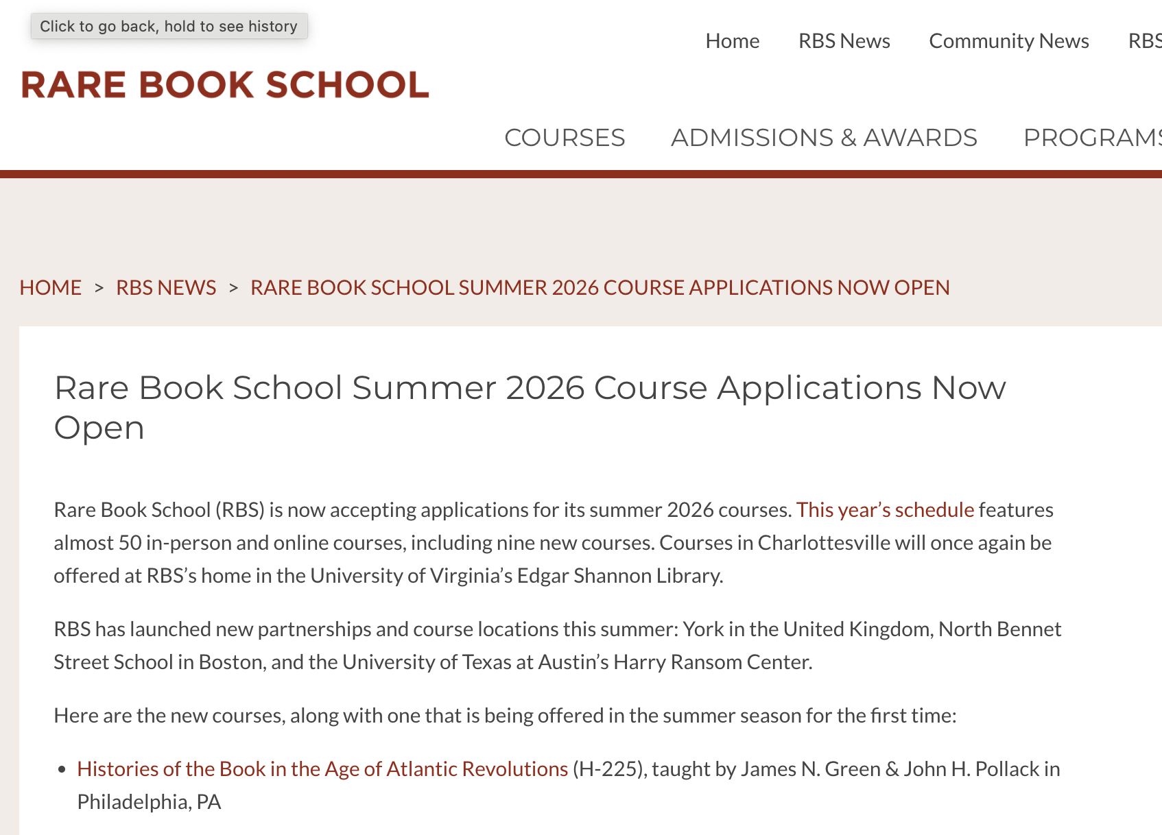 Rare Book School: Now is the time to sign up!