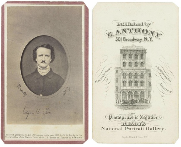 A Unique Edgar Allen Poe 1861 Carte de Visite with  Mathew Brady Association Generated Interest at November Auction