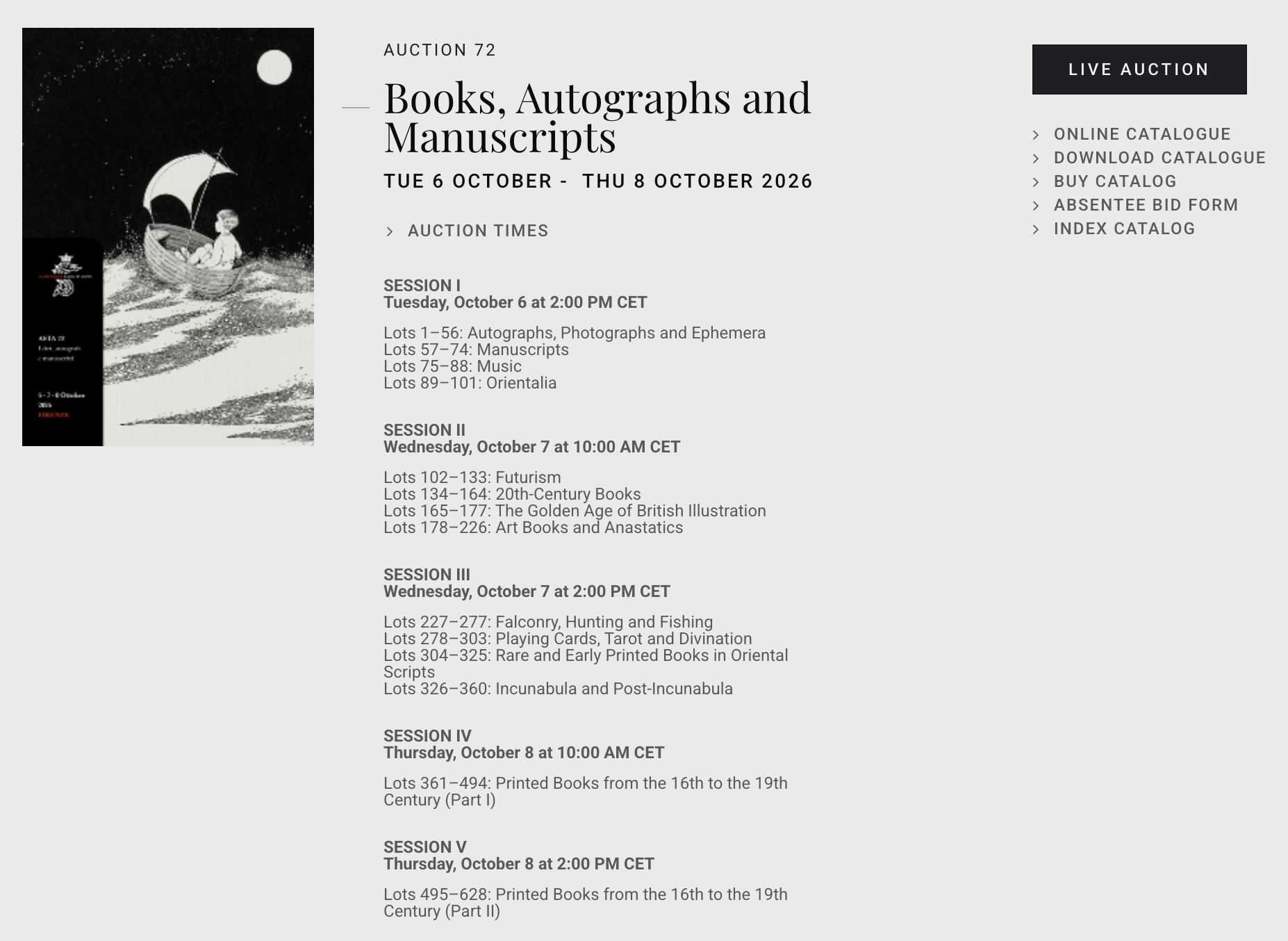 Gonnelli Casa d’Aste  BOOKS, AUTOGRAPHS AND MANUSCRIPTS Florence, 6-7-8 October 2026